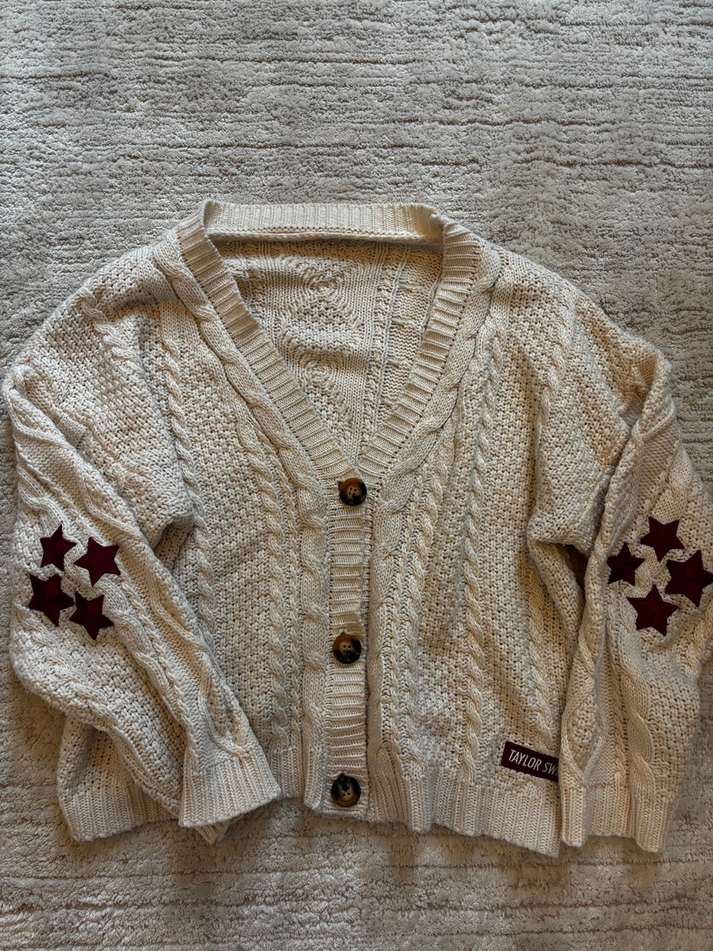Taylor Swift Cable Knit Cardigan Cream Star Patch M/L